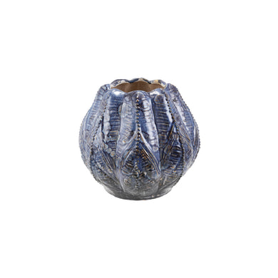 Embossed Stoneware Planter/Vase, Reactive Glaze, Blue (Each One Will Vary)