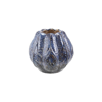 Embossed Stoneware Planter/Vase, Reactive Glaze, Blue (Each One Will Vary)
