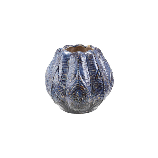 Embossed Stoneware Planter/Vase, Reactive Glaze, Blue (Each One Will Vary)