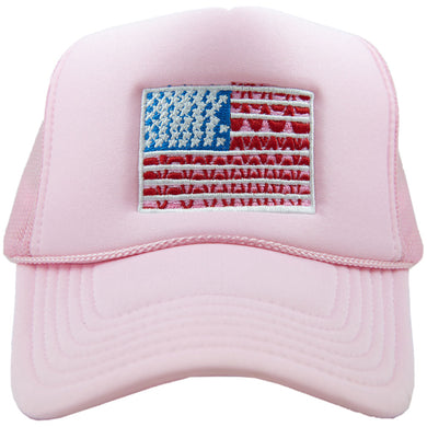 Trucker Hat | Pink with American Flag