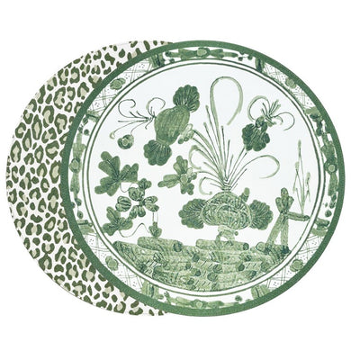 VIDA Faenza and Cheetah Reversible Round Placemats Set of 4 (White & Green)