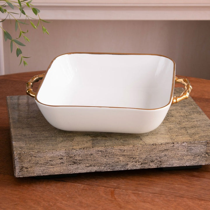 CERAMIC Bambu Square Casserole (Cream & White)