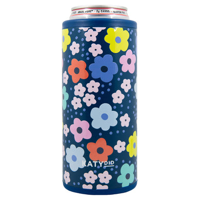 Navy Daisy Slim Can Cooler