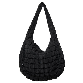 Oversized Quilted Hobo Tote Bag | Black