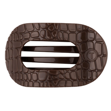 Large Flat Round Hair Clip • Brown Crocodile