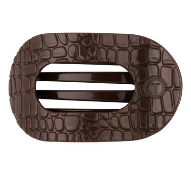 Medium Flat Round Hair Clip • Brown Crocodile