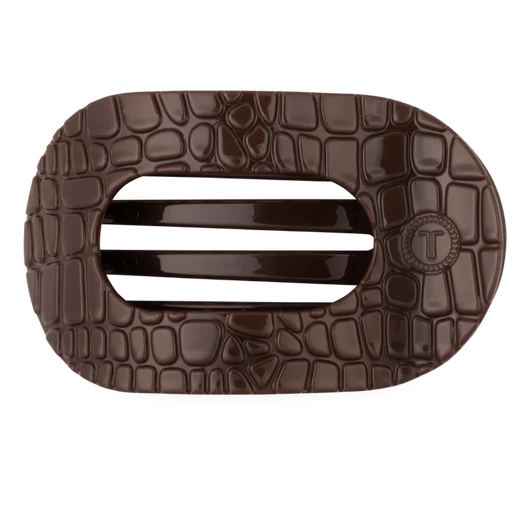 Medium Flat Round Hair Clip • Brown Crocodile