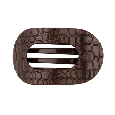 Small Flat Round Hair Clip • Brown Crocodile