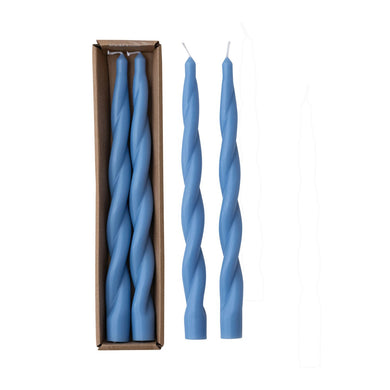 Unscented Twisted Taper Candles in Box, Blue, Set of 2 (Est. Burn Time 5 Hours)