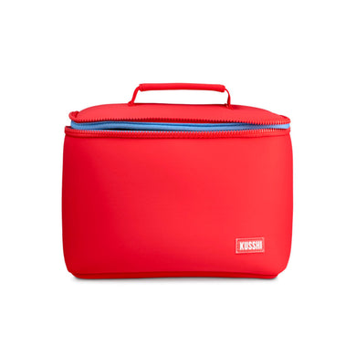Neoprene Small Train Case | Coral Red + Periwinkle