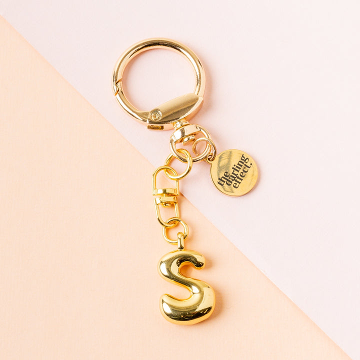 Gold Bubble Letter Keychain | S