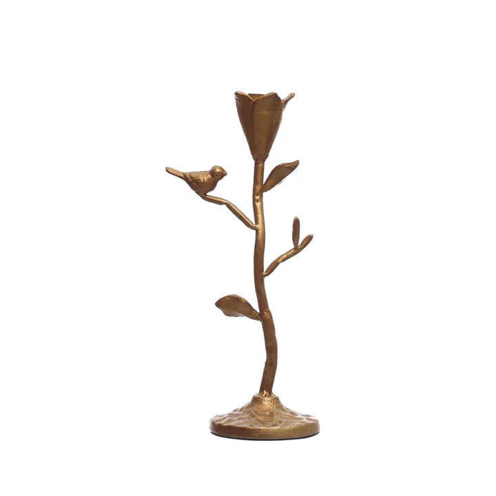 Gold Flower Cast Iron Taper Holder | Small