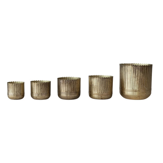 Metal Ribbed Planters with Scalloped Rims, Set of 7