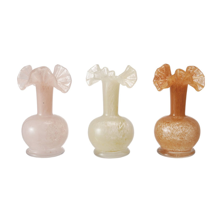 Art Glass Vase w/ Ruffle, 3 Colors (Each One Will Vary)