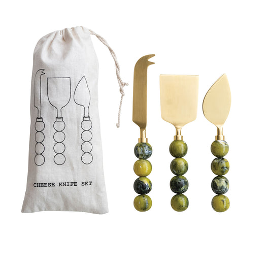 Stainless Steel Cheese Knives with Resin Handles, Set of 3 in Bag (Each One Will Vary)
