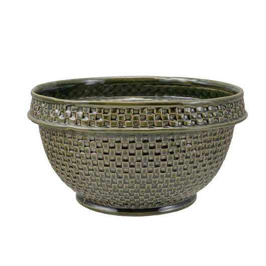 Stoneware Basket Weave Bowl, Green (Each One Will Vary)