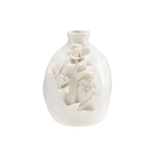 Stoneware Vase with 3D Flowers, White