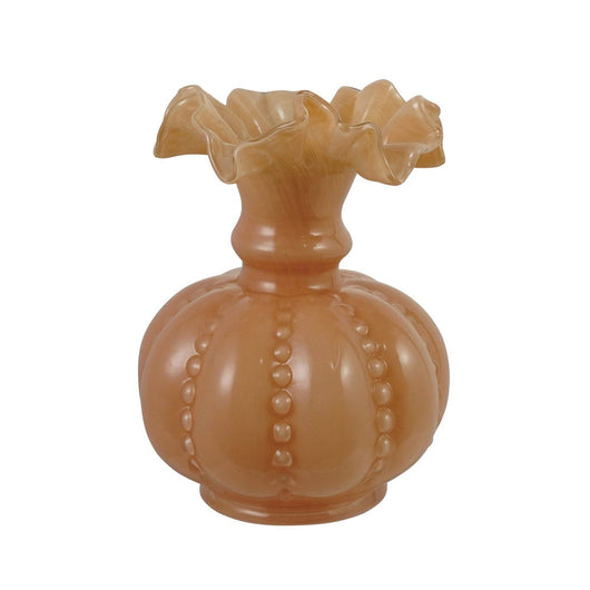 Hand-Blown Glass Ruffled Vase, Opaque Apricot Color