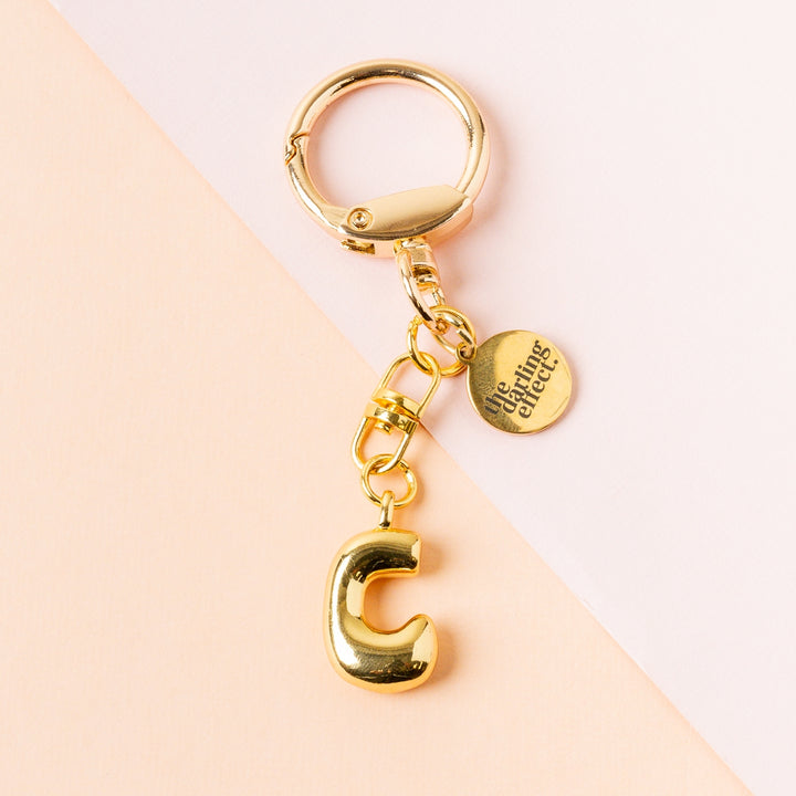 Gold Bubble Letter Keychain | C