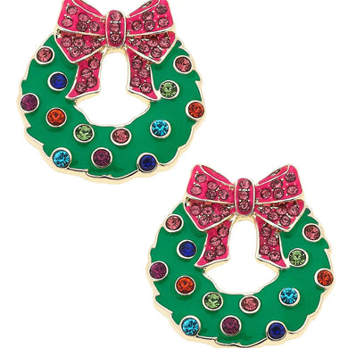 Bejeweled Christmas Wreath Earrings