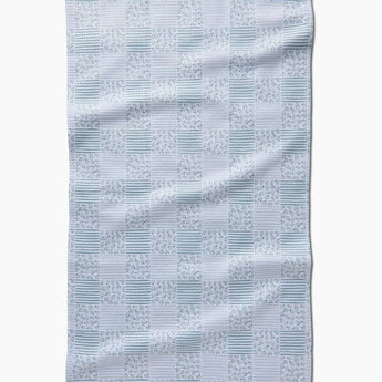 Geometry Kitchen Towel | Mini Flowers and Stripes Check Green