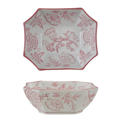 Stoneware Bowl W Pattern, Pink & White
