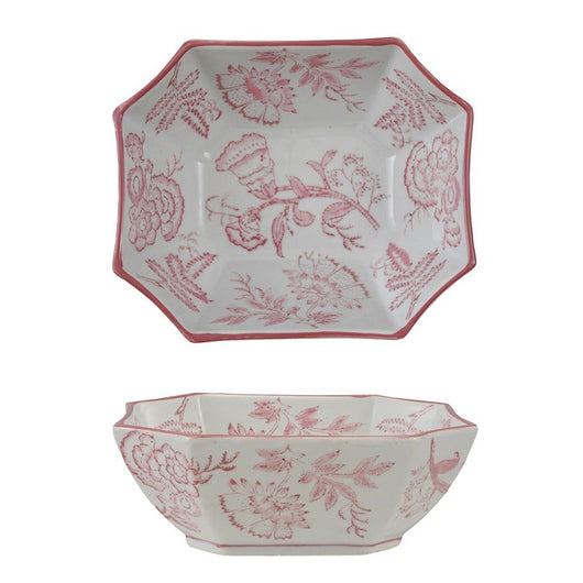 Stoneware Bowl W Pattern, Pink & White