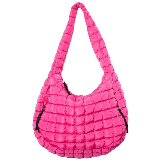 Oversized Quilted Hobo Tote Bag | Hot Pink