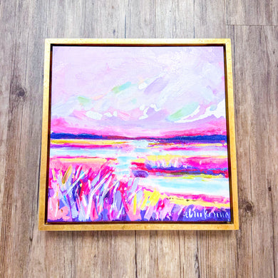 Pink Marsh Sunset | Hand Embellished Canvas