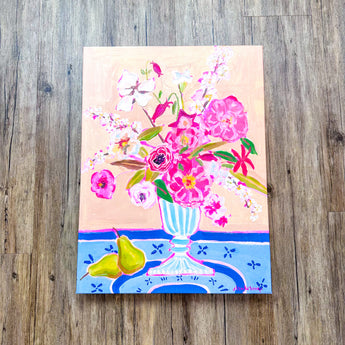 Coral Floral Art | Hand Embellished Canvas