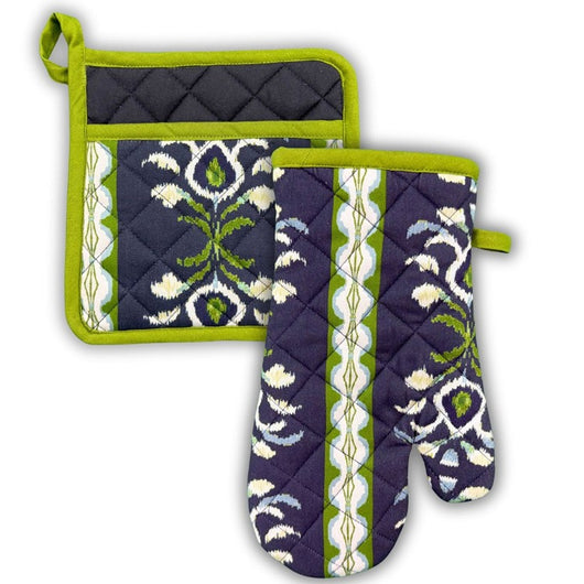 Rosemary Stripe Indigo Oven Mitt and Pot Holder Se