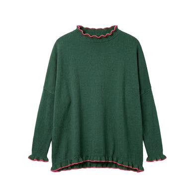Catalina Cotton Ruffle Sweater - Forest / Bubblegum