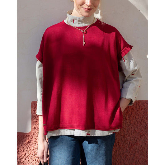Catalina Short Sleeve Ruffle Sweater - Jester Red