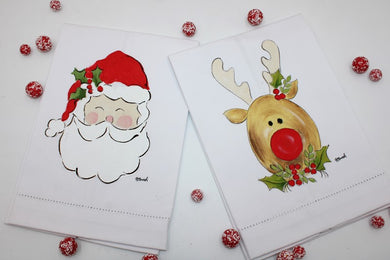 Handpainted Tea Towel | Santa