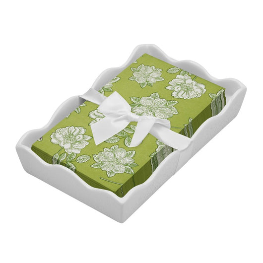 Ceramic Wave Napkin Tray with Guest Towel - Easter