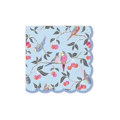 Birds in the Cherry Tree Scalloped Beverage Napkin