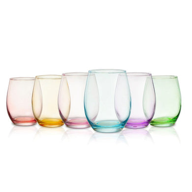KHEN - Stemless Colored Wine Glasses, Multicolor - 12 oz - Set of 6