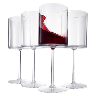 KHEN - European Style Crystal, Stemmed Square Wine Glasses, Set of 4