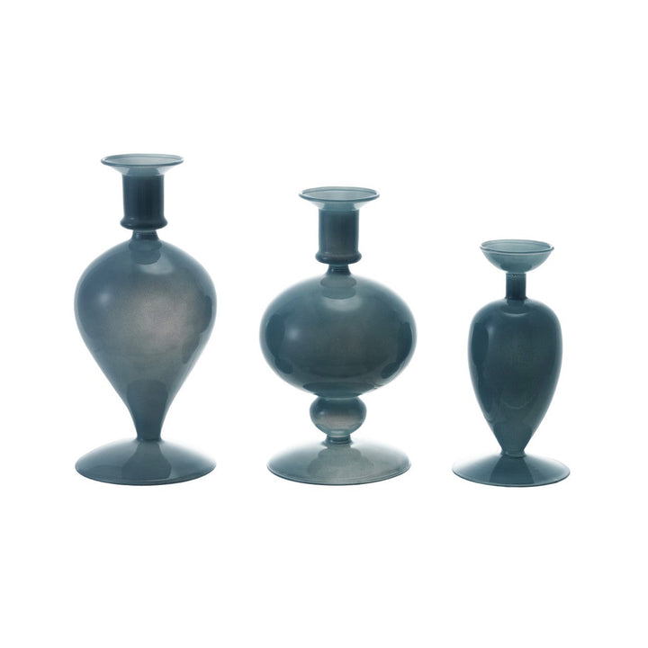 Glass Vases, Opaque Blue, Set of 3