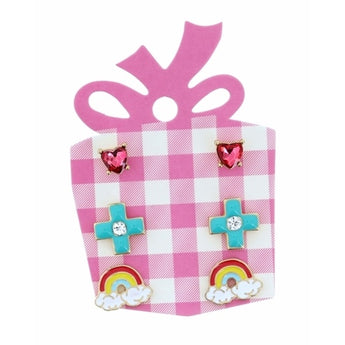 Kids Rainbow Heart Stud Set