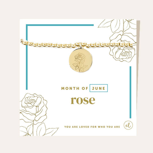 Gold Birth Flower Charm Bracelet | Rose/June
