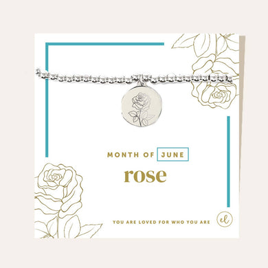 Silver Birth Flower Charm Bracelet | Rose/June