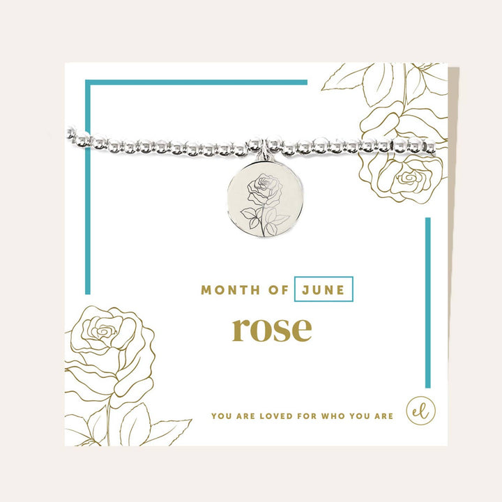 Silver Birth Flower Charm Bracelet | Rose/June