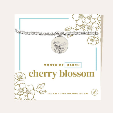 Silver Birth Flower Charm Bracelet | Cherry Blossom/March