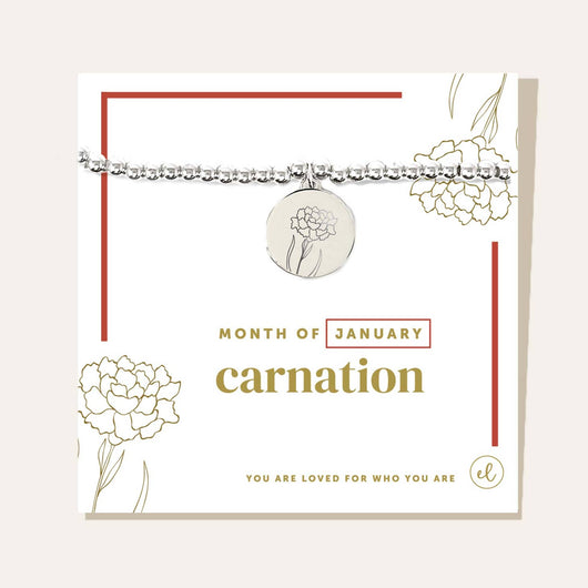 Silver Birth Flower Charm Bracelet | Carnation/January