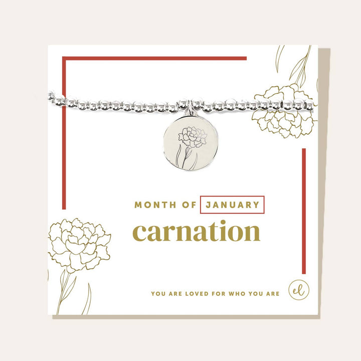 Silver Birth Flower Charm Bracelet | Carnation/January