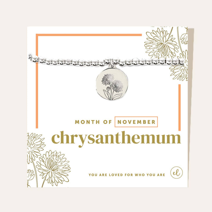 Silver Birth Flower Charm Bracelet | Chrysanthemum/November