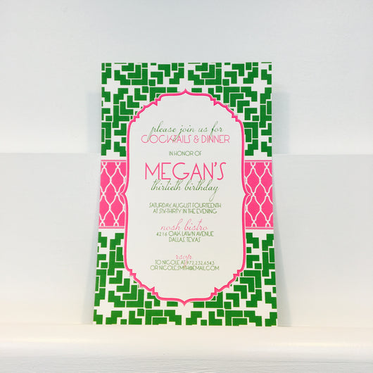 Geometric Green/Hot Pink Invitation