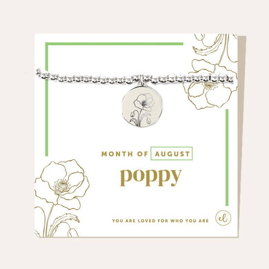 Silver Birth Flower Charm Bracelet | Poppy/August