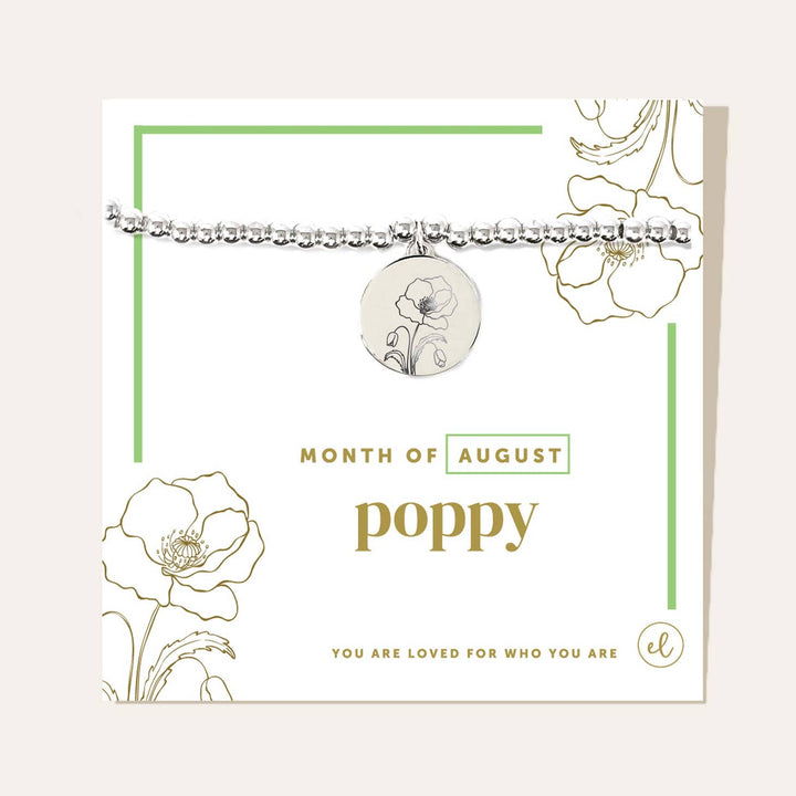 Silver Birth Flower Charm Bracelet | Poppy/August